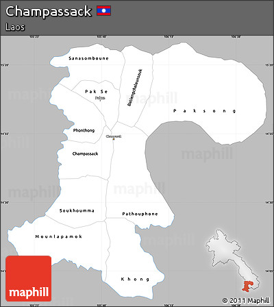 Gray Simple Map of Champassack, single color outside