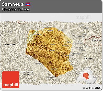 Physical 3D Map of Samneua, shaded relief outside