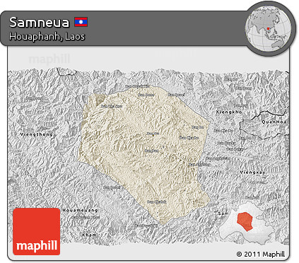 Shaded Relief 3D Map of Samneua, desaturated