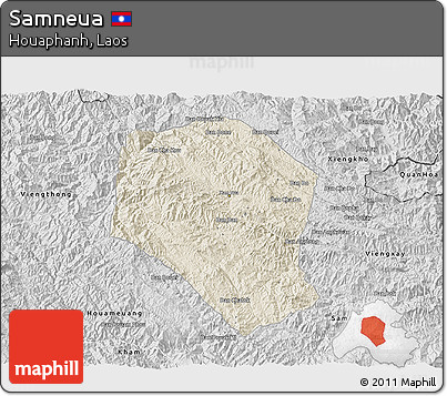 Shaded Relief 3D Map of Samneua, desaturated