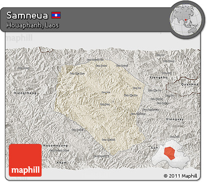 Shaded Relief 3D Map of Samneua, semi-desaturated
