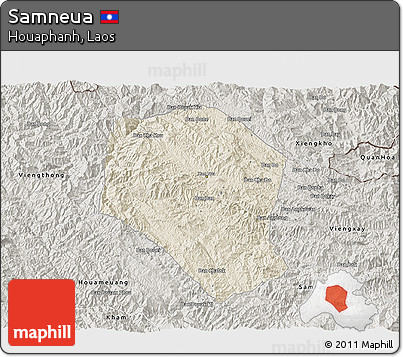 Shaded Relief 3D Map of Samneua, semi-desaturated