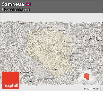 Shaded Relief 3D Map of Samneua, semi-desaturated