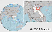 Gray Location Map of Samneua, highlighted country, within the entire country, hill shading