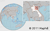 Gray Location Map of Samneua, highlighted country, highlighted parent region, within the entire country, hill shading