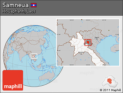 Gray Location Map of Samneua, highlighted country, highlighted parent region