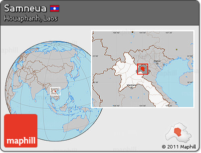 Gray Location Map of Samneua, highlighted country, highlighted parent region