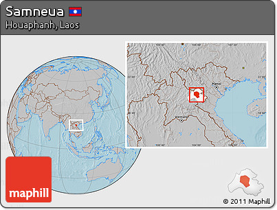 Gray Location Map of Samneua, highlighted parent region, hill shading
