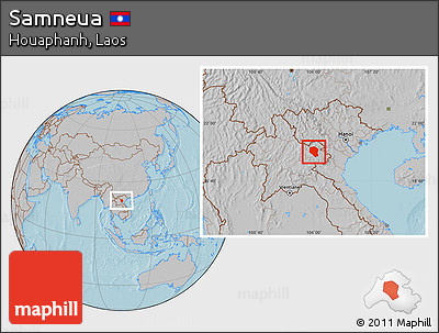 Gray Location Map of Samneua, hill shading