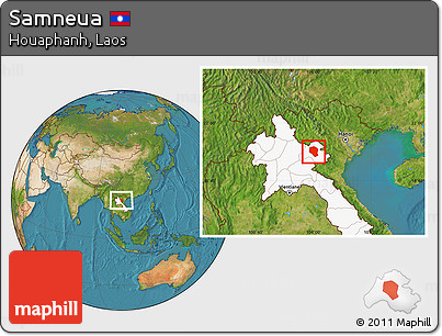 Satellite Location Map of Samneua, highlighted country