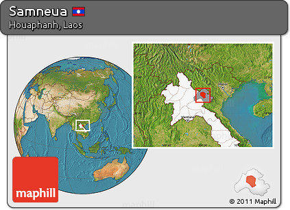 Satellite Location Map of Samneua, highlighted country, highlighted parent region