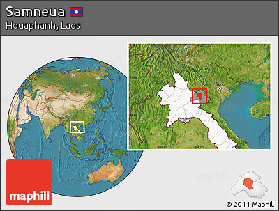 Satellite Location Map of Samneua, highlighted country, highlighted parent region