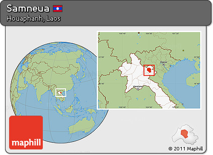 Savanna Style Location Map of Samneua, highlighted country