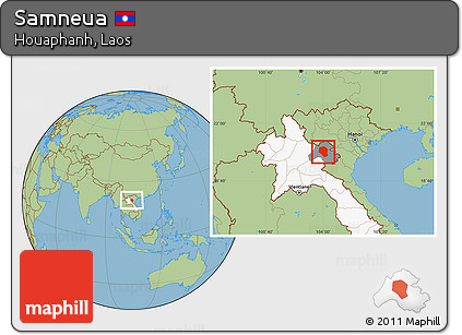 Savanna Style Location Map of Samneua, highlighted country, highlighted parent region