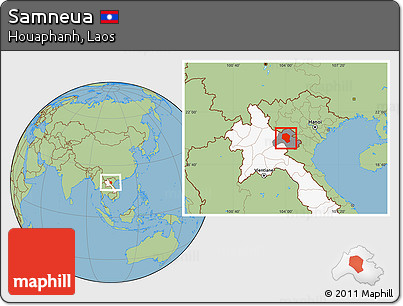 Savanna Style Location Map of Samneua, highlighted country, highlighted parent region