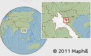 Savanna Style Location Map of Samneua, highlighted country, hill shading