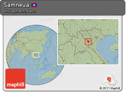 Savanna Style Location Map of Samneua, hill shading
