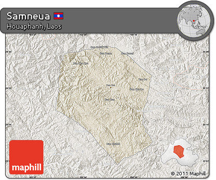 Shaded Relief Map of Samneua, lighten