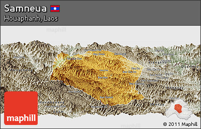 Physical Panoramic Map of Samneua, semi-desaturated