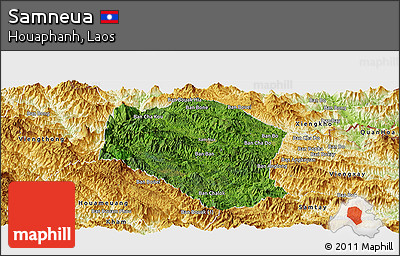Satellite Panoramic Map of Samneua, physical outside