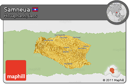 Savanna Style Panoramic Map of Samneua, single color outside