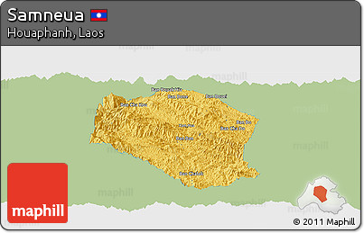Savanna Style Panoramic Map of Samneua, single color outside