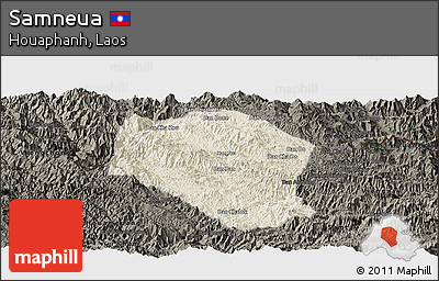 Shaded Relief Panoramic Map of Samneua, darken