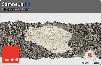 Shaded Relief Panoramic Map of Samneua, darken