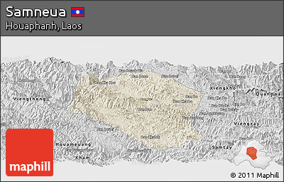 Shaded Relief Panoramic Map of Samneua, desaturated