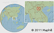 Savanna Style Location Map of Viengthong, within the entire country, hill shading