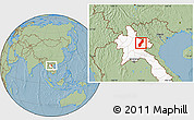Savanna Style Location Map of Viengthong, highlighted country, hill shading