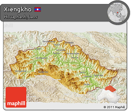 Physical 3D Map of Xiengkho, lighten