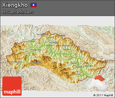 Physical 3D Map of Xiengkho, lighten