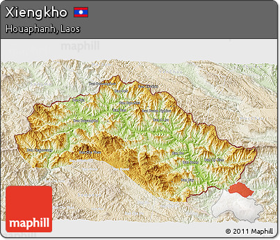 Physical 3D Map of Xiengkho, lighten