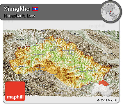 Physical 3D Map of Xiengkho, semi-desaturated