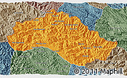 Political 3D Map of Xiengkho, semi-desaturated