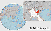 Gray Location Map of Xiengkho, highlighted country, hill shading