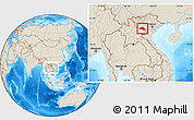 Shaded Relief Location Map of Xiengkho, within the entire country