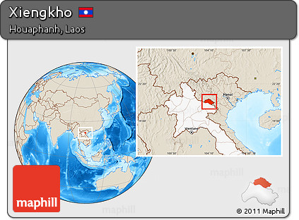 Shaded Relief Location Map of Xiengkho, highlighted country