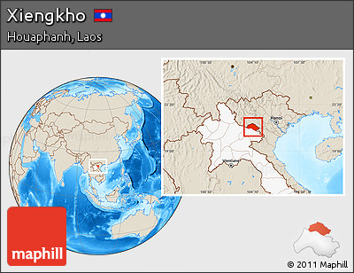 Shaded Relief Location Map of Xiengkho, highlighted country
