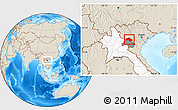 Shaded Relief Location Map of Xiengkho, highlighted country, highlighted parent region