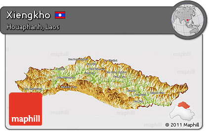 Physical Panoramic Map of Xiengkho, cropped outside