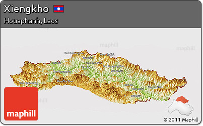 Physical Panoramic Map of Xiengkho, cropped outside