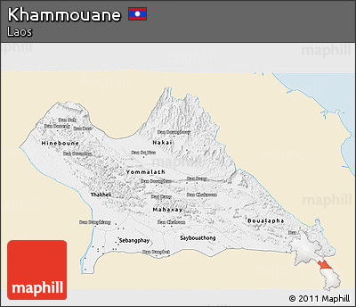 Classic Style 3D Map of Khammouane, single color outside