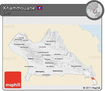 Classic Style 3D Map of Khammouane, single color outside