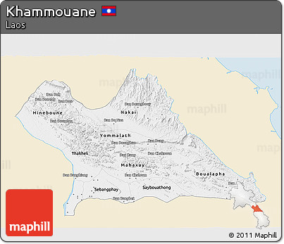 Classic Style 3D Map of Khammouane, single color outside