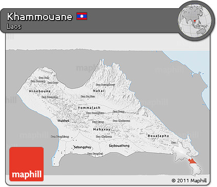 Gray 3D Map of Khammouane, single color outside