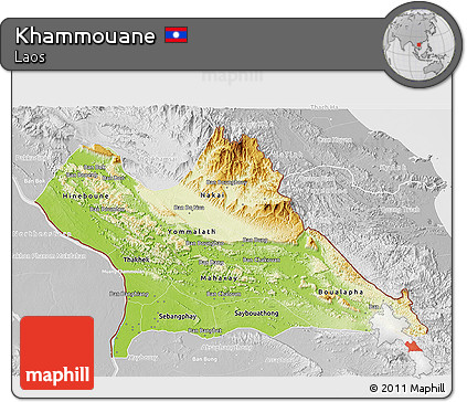 Physical 3D Map of Khammouane, lighten, desaturated