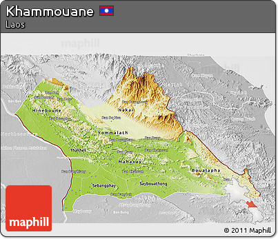 Physical 3D Map of Khammouane, lighten, desaturated