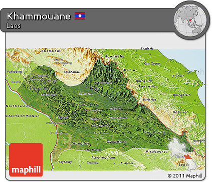 Satellite 3D Map of Khammouane, physical outside